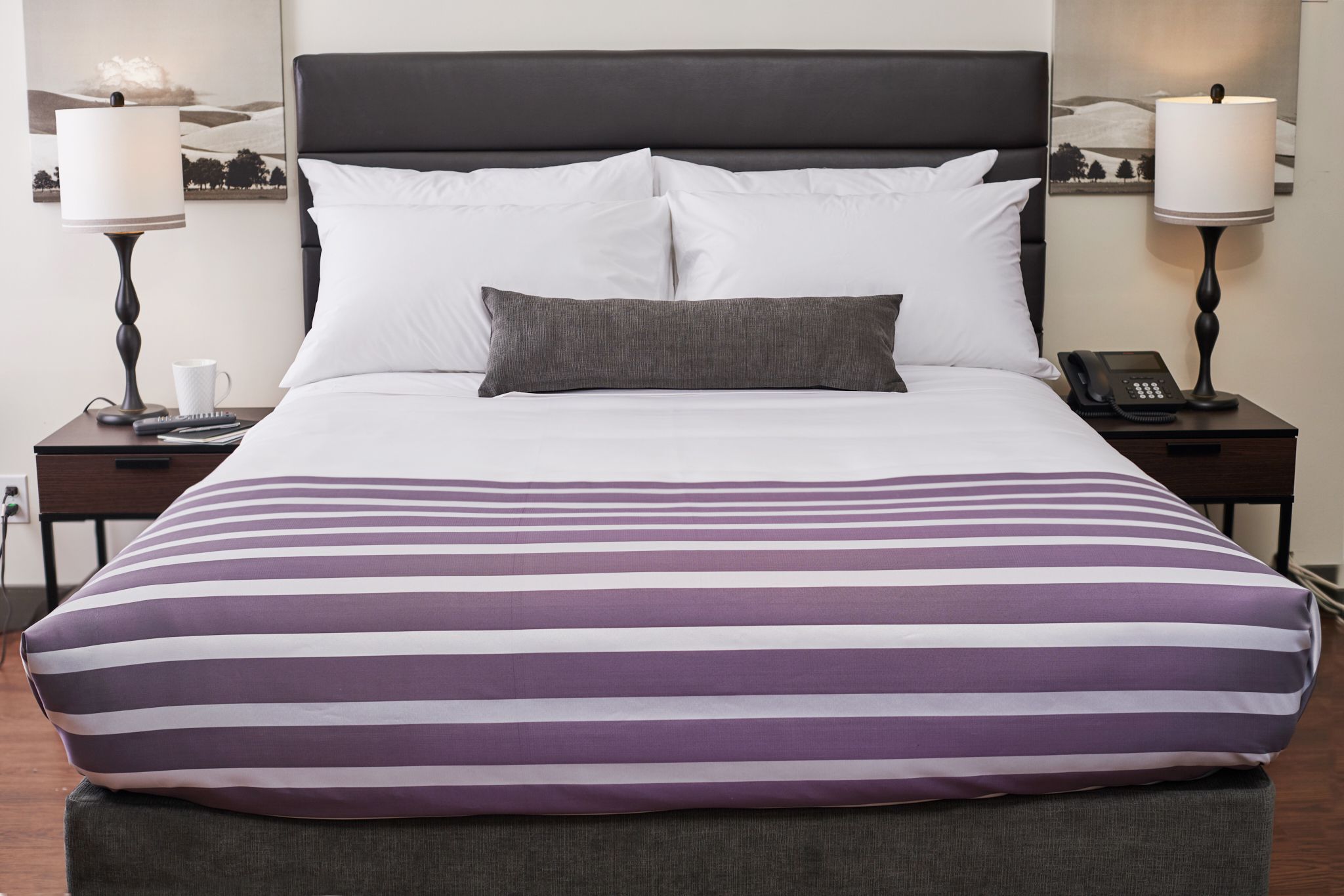 Bed with Vela Uniti Top Sheet Regency Stipe End Cap Placement