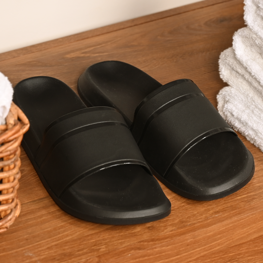 Black Open Toe Rubber Slippers